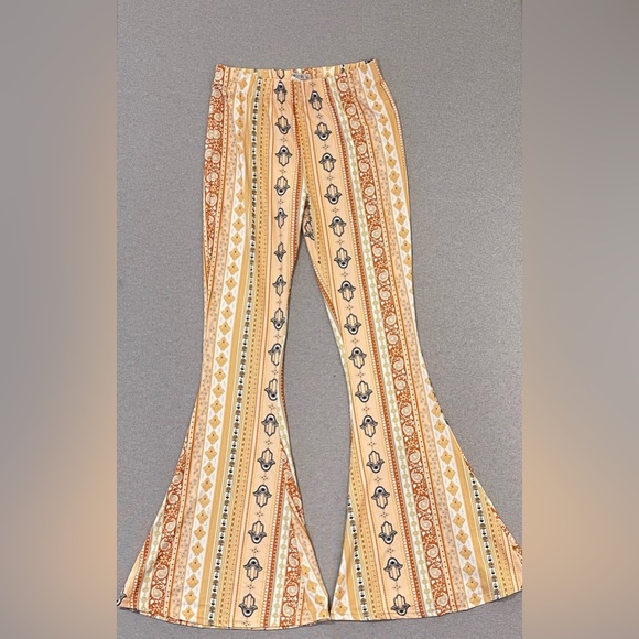 Pants - Daisy Del Sol Hamsa Flare Pants Small Boho Y2K Bell Bottom Stretch Festival
